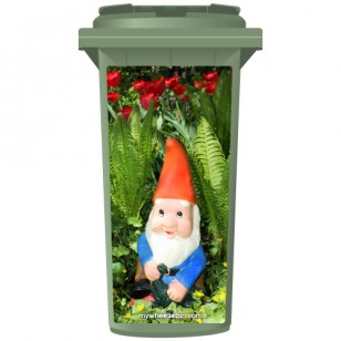 Gnome In The Flowers Wheelie Bin Sticker Panel